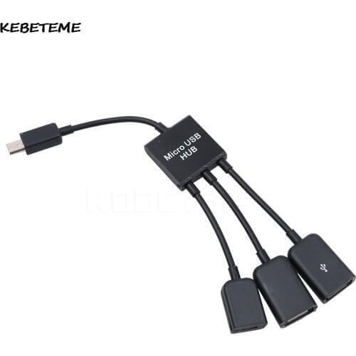 KEBETEME 3 in 1 Male to Female Otg cable Micro USB Hub 3 Port to 1 OTG Hub Cable Adapter Converter Extender for Mobile Phones