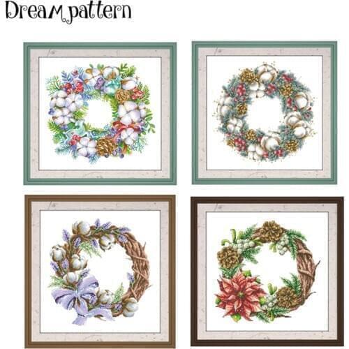 Winter cotton wreath cross stitch kit package 18ct 14ct 11ct unprint count white cloth cotton thread embroidery DIY handmade