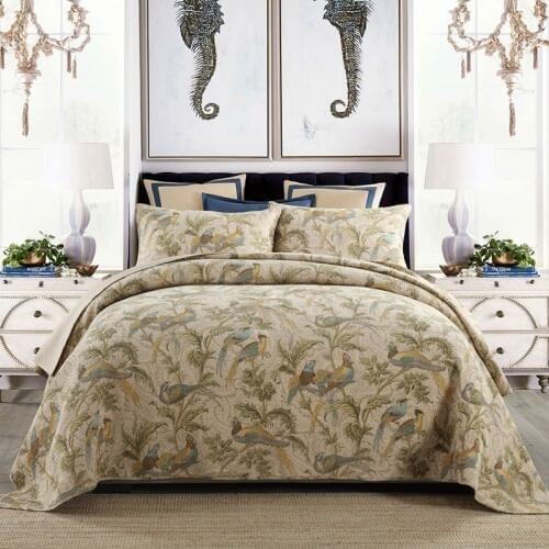 CHAUSUB Bedspread on the Bed Cotton Quilt Set 3PCS Printed Coverlets Cover Pillowcase King Queen Size Summer Quilted Blanket