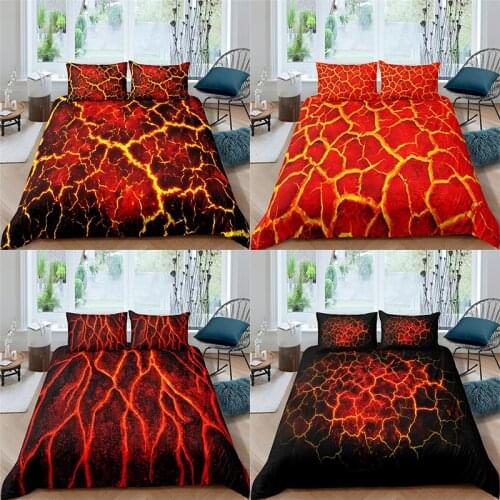 Bedding Set Luxury 3D Red Crack Texture Print 2/3Pcs Comfortable Kids Duvet Cover Pillowcase Home Textile Single/Queen/King Size