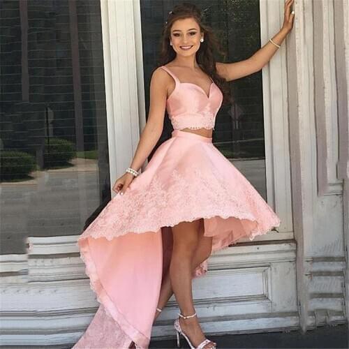 High Low Short Homecoming Dresses Elegant Two Piece Spaghetti Straps Sweetheart Backless Party Cocktail Gowns