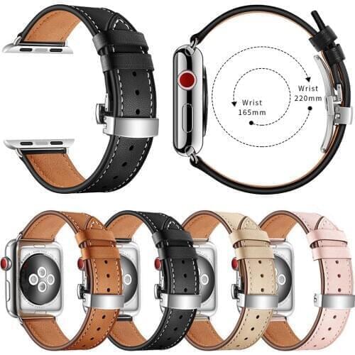 High Quality Genuine Leather Strap for Apple Watch SE Series 6 5 4 3 Band Butterfly Buckle Bracelet for iWatch 40mm 44mm 38/42mm