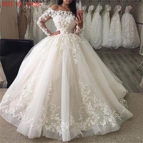 2020 trouwjurk Lace Ball Gown Wedding Dress Organza Appliqued Wedding Bridal Gown Long Sleeve vestidos de noiva suknia slubna