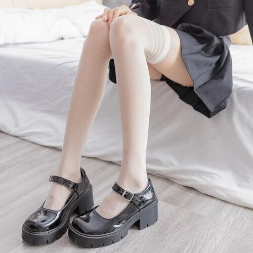 Summer Ultra-Thin Womens Sexy Over The Knee Socks Lolita Fashion Silky Stockings Preppy Style Kawaii Nylon Thigh High Socks
