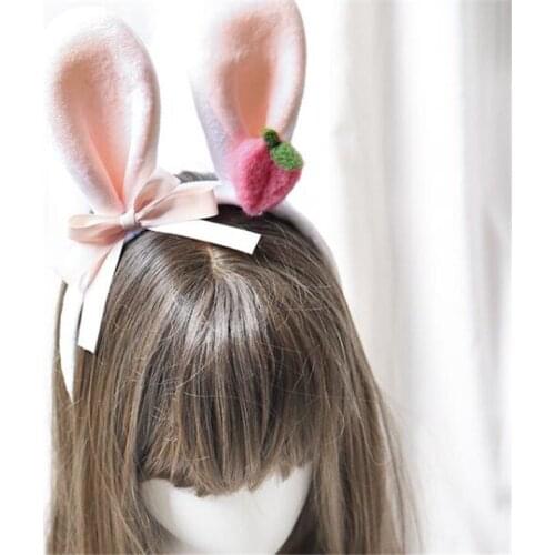 Sweet Peach Rabbit Ears KC Headwear Bow Hair Clasp Lolita Cosplay Headband Hairpin Hair Accessories B1553