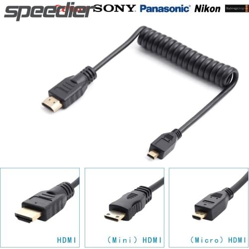MiniMicro to HDMI-compatible Digital Single Lens Reflex 4K HD spring cable video signal cable 3840x2160 30P stretch Coiled