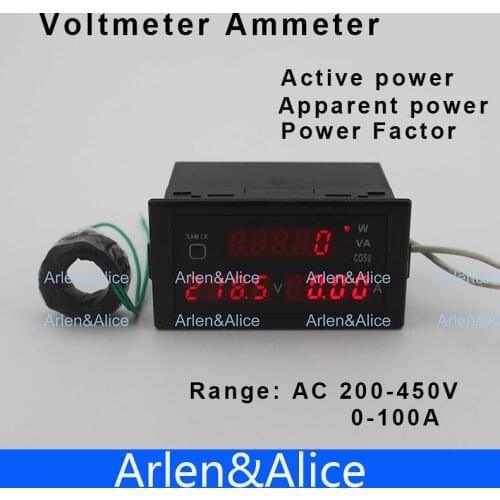 D69 200-450V 0-100A Multi-functional LED display panel meter voltmeter ammeter with active and apparent power and power factor