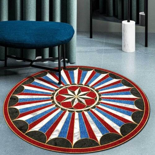 Fashion retro European red black blue shield geometric Mosaic living room and bedroom circular non-slip mat carpet