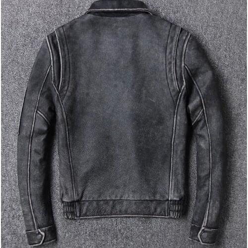 Brand Mens Genuine Jacket Vintage Casual 100% Real Cow Suede Leather Coat Male Fashion Retro Men Autumn Winter Black