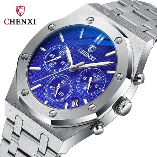 CHENXI 948 Mens Blue Multifunction Casual Sports Waterproof Watch Steel Band Luxury Quartz Business Male Wristwatches Clock