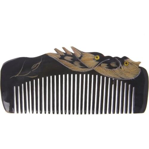 New Luxury Natural Horn Hair Comb Handcraft With Mandarin Duck Carvings Handle