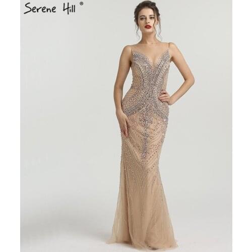 New Diamond Beading Nude Luxury Evening Dresses 2021 Sleeveless High-end Mermaid Formal Evening Gowns Serene Hill LA6567