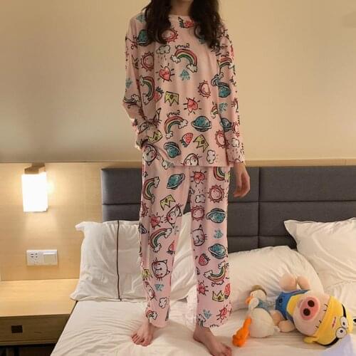 Pajamas for Womens Early Autumn New Long-sleeved Trousers Sleep Wear Cotton Cartoon Cute Spring Thin Sweet Home Service Suit