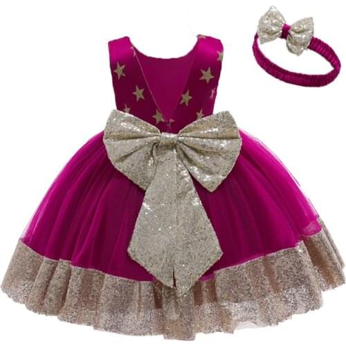 Christmas Dress Sequins Violet Tutu Birthday Party Babys Dress+Dress + Headband Set for Toddler Girls