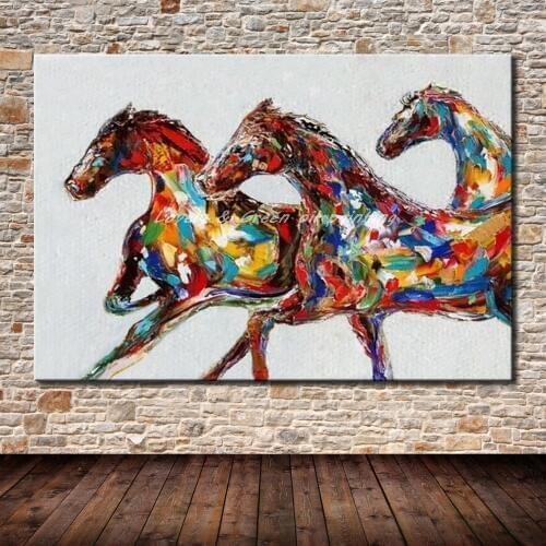 Hand Painted Canvas Painting Arts Poster Hand Made Three Horses Animal Oil Paintings Wall Pictures For Living Room Wall Decor