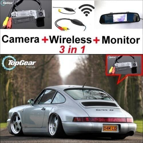3 in1 Special Camera + Wireless Receiver + Mirror Monitor Easy DIY Back Up Parking System For Porsche 964 Carrera 911 1989~2005