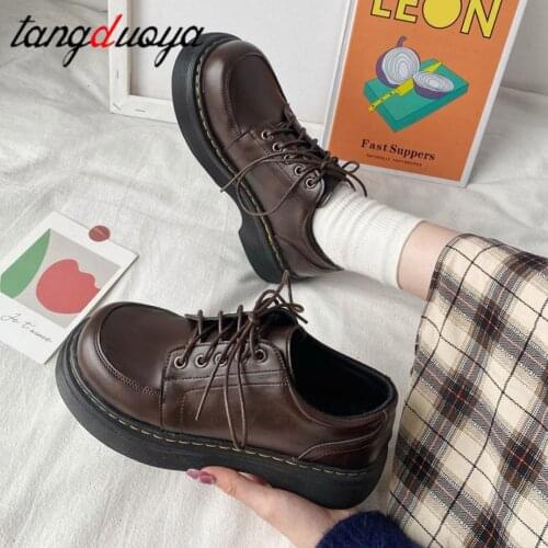 Spring Autumn Womens Oxford Shoes Flat Casual Shoes Black Lace-up Leather Shoes Sewing Round Head Zapatos Mujer platform shoes