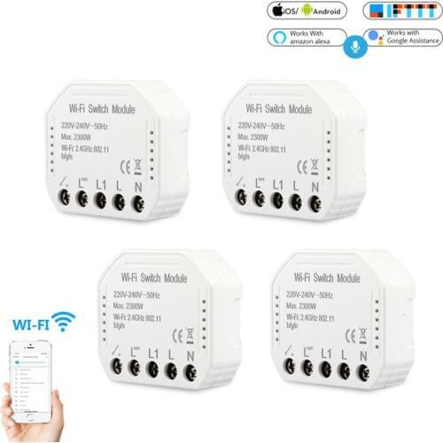 Wifi Smart Wall Lights Switch Breaker Module 220V 240V Remote Control 1 Gang 1 Way 2 Way Switch Module with Alexa Google Home