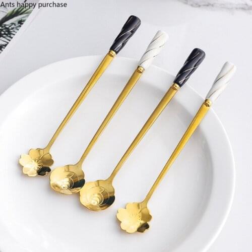European Flower Metal Coffee Spoon Golden Stainless Steel Small Spoon Household Tableware Set Dessert Spoon Kitchen Accessories