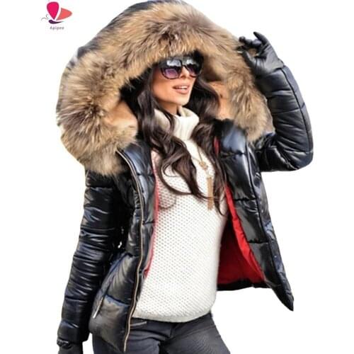 2021 Artificial Raccoon Fur Collar Winter Jacket Women Winter and Autumn Wear High Quality Parkas Outwear Women Long Coats