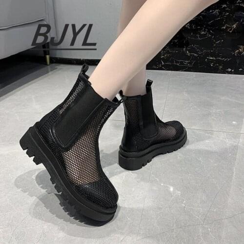 Summer Short Boots 2021 New Trend Net Red Chelsea Boots Thick-soled Mesh Breathable Cool Womens Boots
