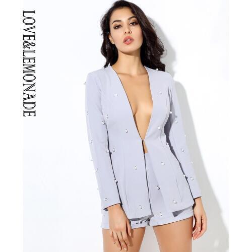 LOVE&LEMONADE Gray V-Neck Nail Together Two-Pieces Sets LM80316-4