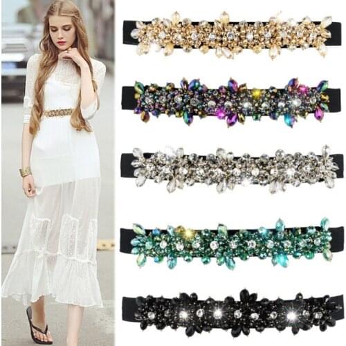 Pure Handmade Crystal Diamond Waist Decoration Dress Belt Elastic Womens Slim Fashion With Skirt Waist Cover