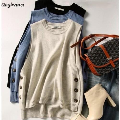 Sweater Vest Women Solid Sleeveless O-Neck Basic Simple Korean Style Loose Streetwear All-match Students Harajuku Retro Chic New