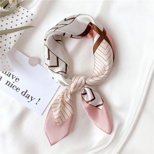 2021 Design Print Scarf Real Silk Women Square Hairband Lady Neckerchief Bandana Foulard Female Print Smooth Hairband New