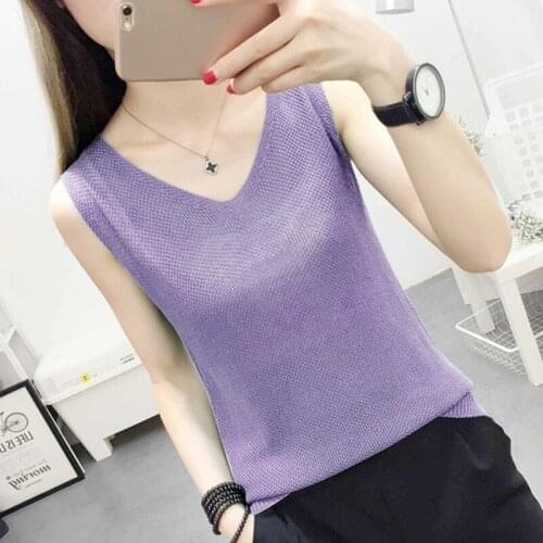 2021 Summer Vest Women Sleeveless Knitted Loose Singlet Camisole Loose T-shirt Ladies Vest Cotton Slim Ladies Camisole Thin Vest