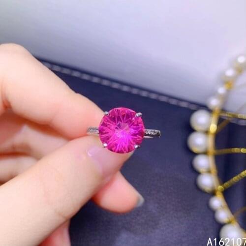 Fine Jewelry 925 Sterling Silver Inlaid With Natural Gemstones Womens Luxury Fashion Round Pink Topaz Adjustable Ring Support D