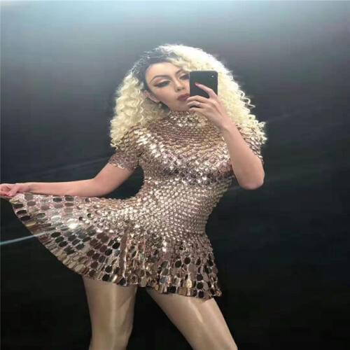 D26 Female sexy dress sequins one-piece club costumes Crystals bodysuit jazz performance dance prom party show outfits models dj