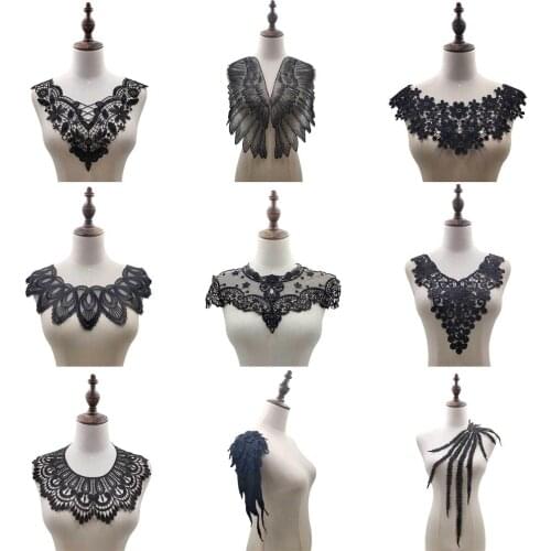 1 Pc Black Flower Neckline Collar Lace Applique Fabric for Fabric Apparel Sewing On Home Textiles For Dressing,1Yc18683