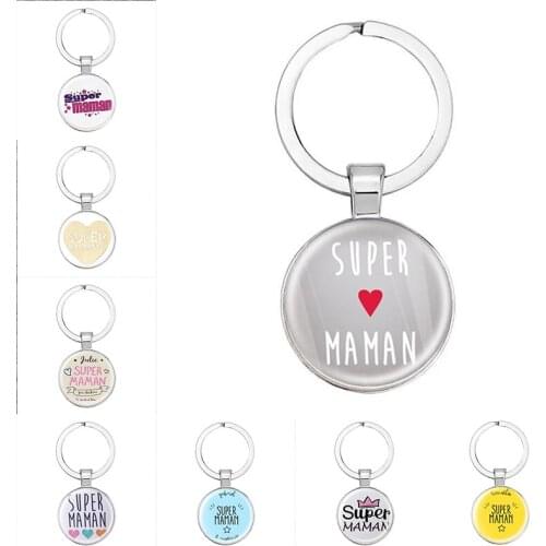 2021 France Je Suis Une Super Maman Keychain Silver Glass Gem Metal Super Mom Keyring Holder Mothers Gift