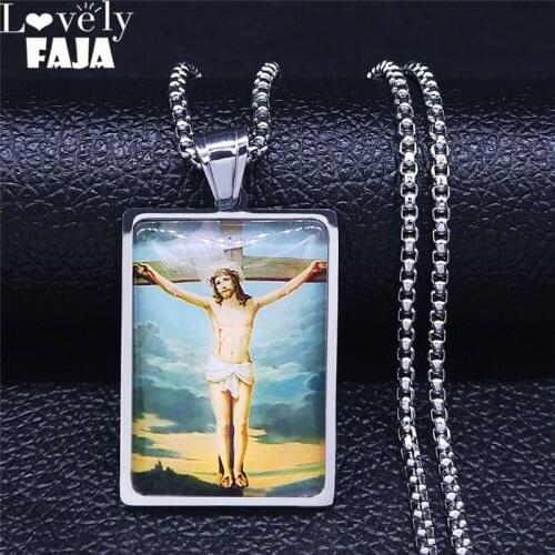 2021 Christian Cross Jesus Stainless Steel Geometry Necklace Pendant for Men/Women Silver Color Jewelry colier homme NXS02