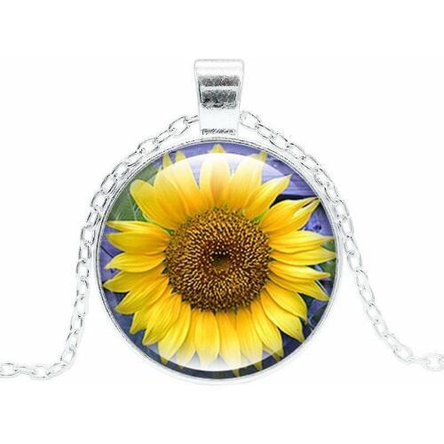 3 color glass convex round sunflower necklace pendant necklace men and women gifts