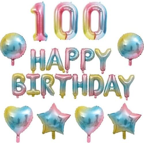 32 Inch Gradient Color Digital Balloon Happy Birthday Rainbow Happy Birthday Letter Balloon Set Party Decoration