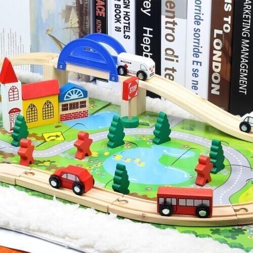 40PCS City Overpass Wooden Building Blocks Kids Toy Educational Toys For Children Sand Table Simulation Construction Model