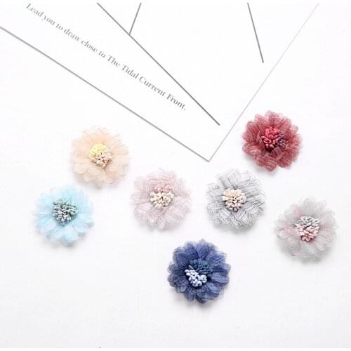 40Pcs/lot Artificial Satin Fabric Flowers For Girls Kids' Hair Accessories corsage and hairband diy material