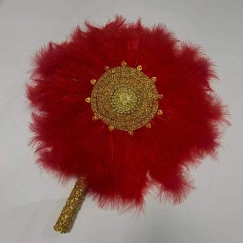 African Custom Wedding Feather Hand Fan Diy Handmade Bride Hand Held Photo Props luxury Wedding Feather Fan Wedding Party Favors