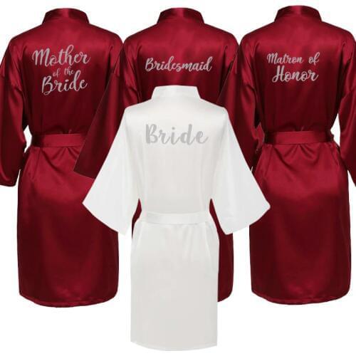 Burgundy new bride bridesmaid robe mother sister of the bride wedding gift bathrobe kimono satin robes 001