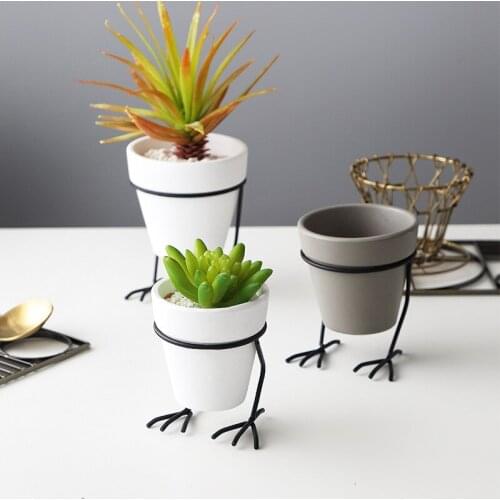Nordic Bird Feet Shape Flowerpot Ceramics Iron Tabletop Vase Art Flowepot Home Living Room Office Desktop Decor Flower Pot