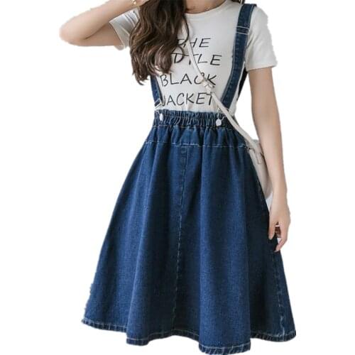 Two Shoulder Denim Skirt With Straps Preppy Style High Waisted Pleated Short Skirts Womens Summer Suspender Skirt Plus Size 4XL