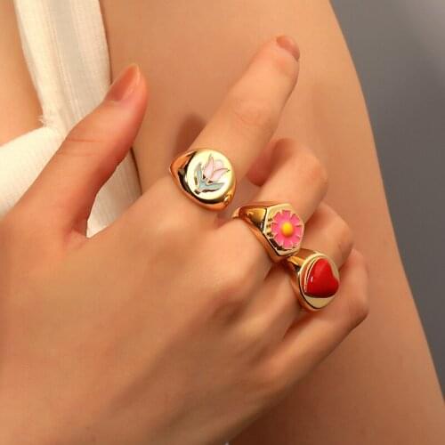 European and American Creative Geometric Flower Rings for Women Simple Retro Multicolor Love Ring Fashion Index Finger Rings