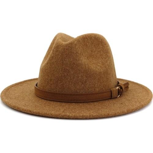 2021 High Quality Fashion Woolen women Felt Jazz Fedora Hats Belt Buckle Decor Unisex Wide Brim Panama Party Trilby men Cap