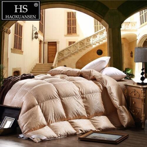 HS Filling Power 800 95% Goose Down Filling Comforter Mulberry Silk Jacquard Fabric Golden King Size Quilt Home Bedroom Bedding