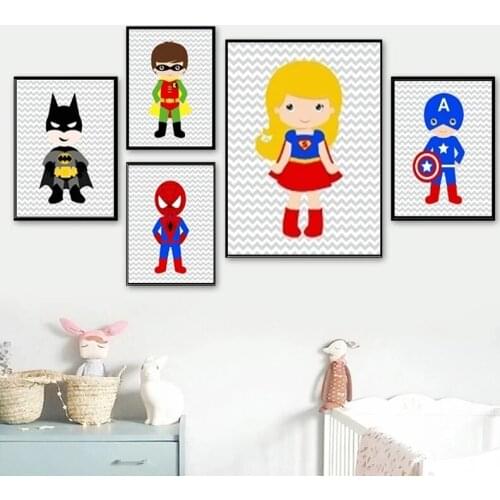 Superheroes Wall Art Canvas Print Painting Iron Man Spiderman Marvel Cartoon Poster Children Living Room Home Decor Nordic Mural