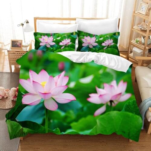 Summer Lotus Bedding Set King Single Size Bed Set Soft Comforter Bed Linen Beautiful Flowers Duvet Cover Sets
