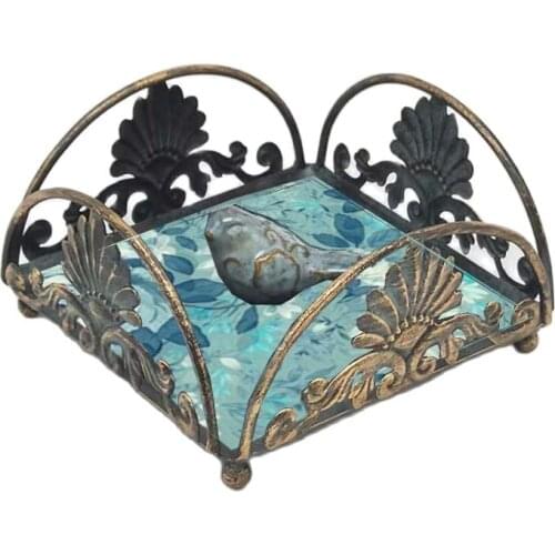 European Style Wrought Iron Kitchen Creative Antique Square Napkin Tray Table Top Shelf 16.5 Cm Restaurant Cafe