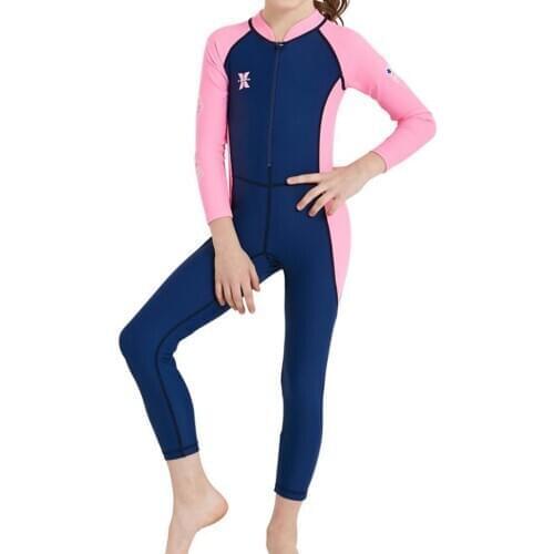 Boys Girl Swimsuit One Piece Long Sleeve UV Sun Protection Full Body Wet Suit Rash Guard Zip Front Swimwear Summer Beach